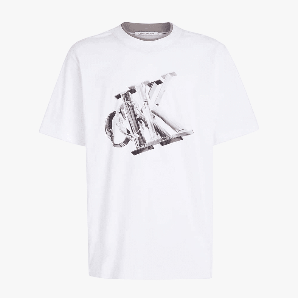 Calvin Klein Mens 3D Meta Monogram Short Sleeve Tee White | Calvin Klein