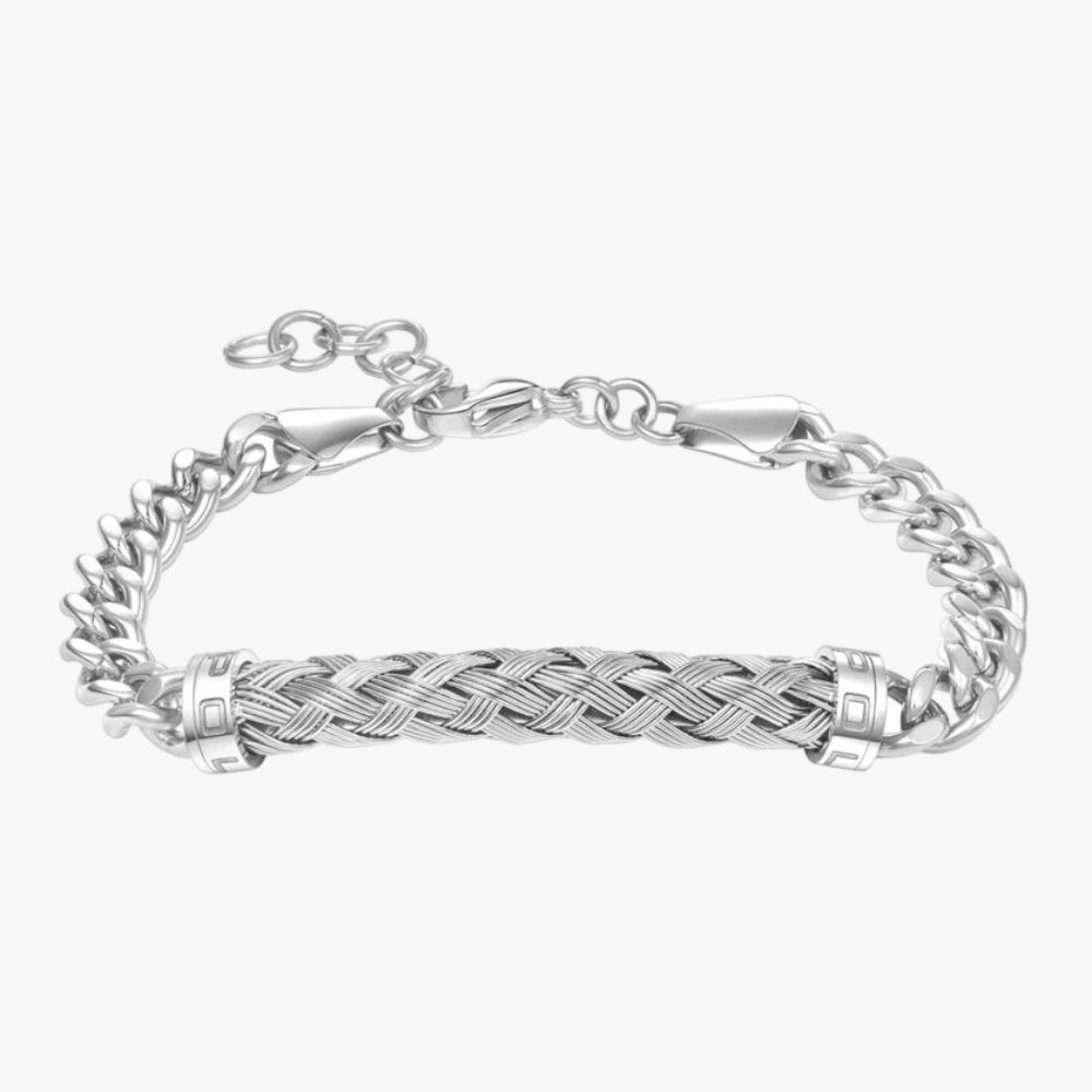 Police Jewellery Crossed Textured Stainless Steel Chain Bracelet