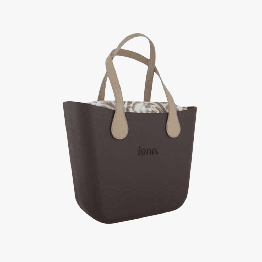 Fenn Original Chocolate Handbag P102 Inner Gold Zip Light Stone Handle | Fenn