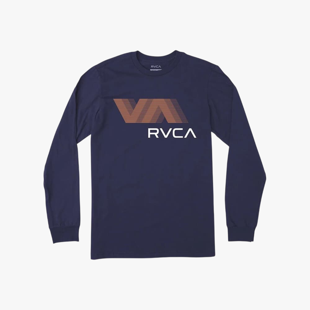 Rvca Mens Va Blur Long Sleeve Tee Navy