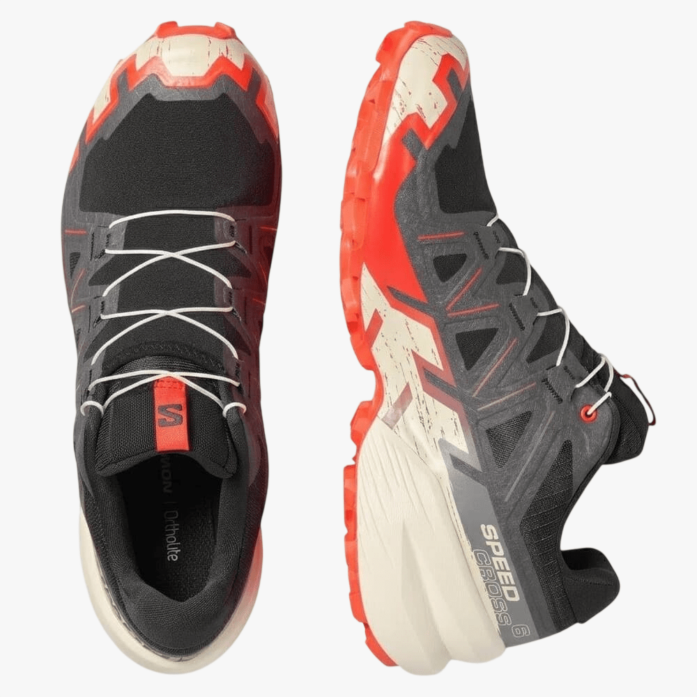Salomon Mens Speedcross 6 Trail Sneaker Black Fiery Red Almond | Salomon
