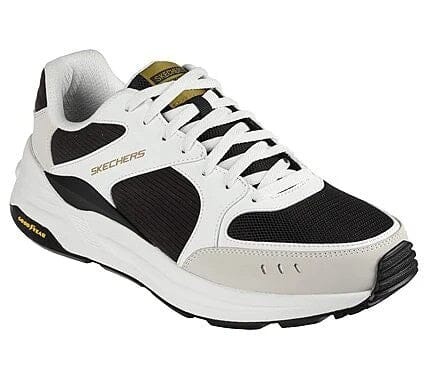 Skechers Mens Global Jogger Sneaker White Black Gold | Skechers