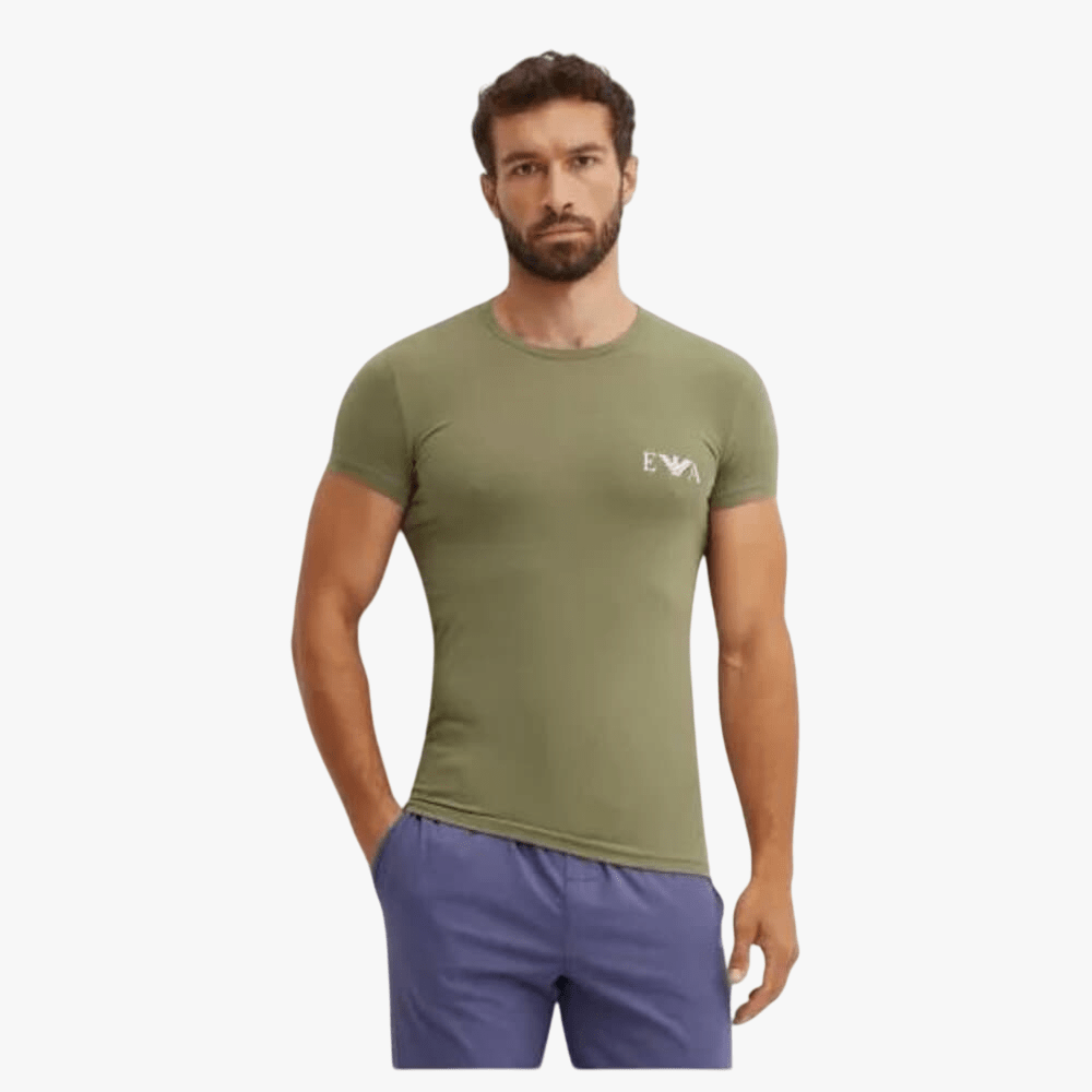 Emporio Armani Mens Short Sleeve Cotton Stretch Tee Olive | Emporio Armani