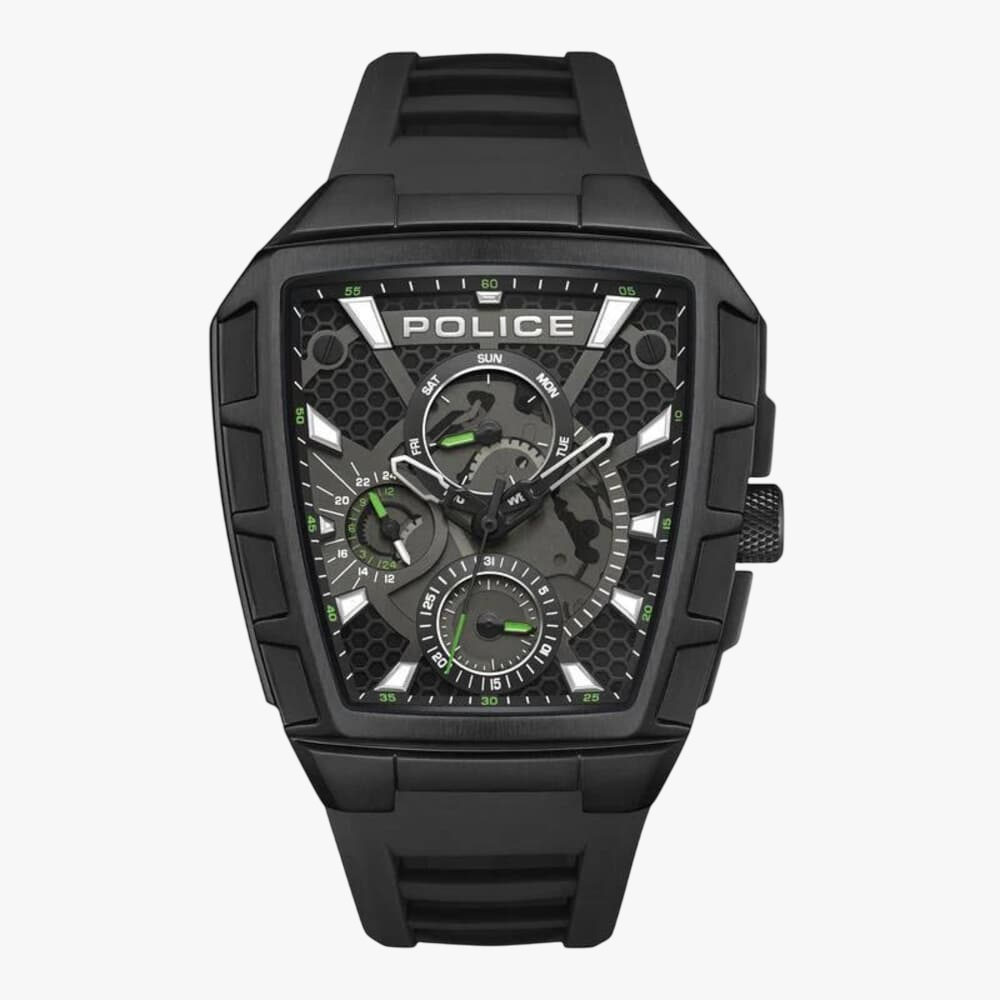Police Mens Tough Gear Watch Black Rubber Strap