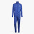 Adidas Mens 3S Woven Tracksuit Set in blue, full-zip jacket with white stripes and matching pants for athletic training.