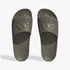 Adidas Mens Aqua Slide in an olive color, featuring the iconic embossed Adidas logo on the strap, presented in a top-down
