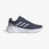 Adidas Mens Galaxy 6 Training Sneaker in Wonder Blue, featuring a dark blue mesh upper, silver stripes, and a white