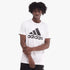 Adidas Mens Tech Short Sleeve Tee in white featuring a bold black logo, a modern athletic shirt suitable for training and