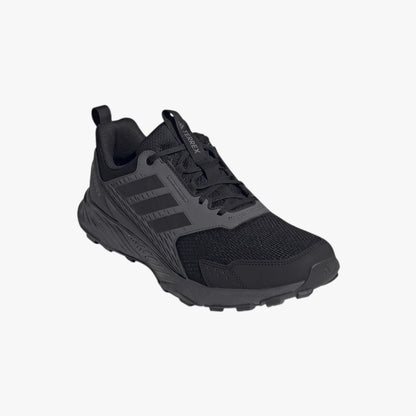 Adidas Mens Tracefinder Trail Sneaker in black, featuring a breathable mesh upper and durable sole for trail running.