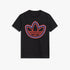 Adidas Mens Tref Out Short Sleeve Tee in black, featuring a red and blue outlined Trefoil logo on the chest.