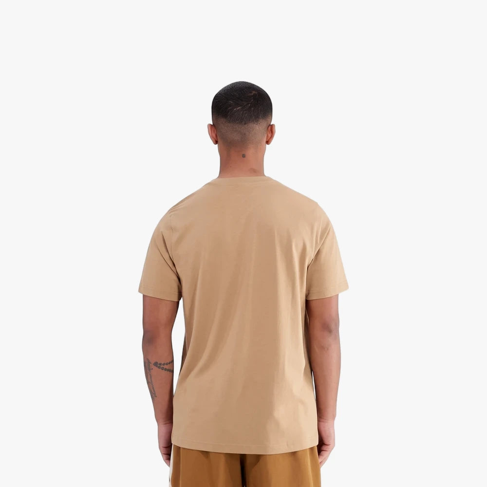 Adidas Mens Tref Short Sleeve Tee in cardboard color, shown from the back on a male model.