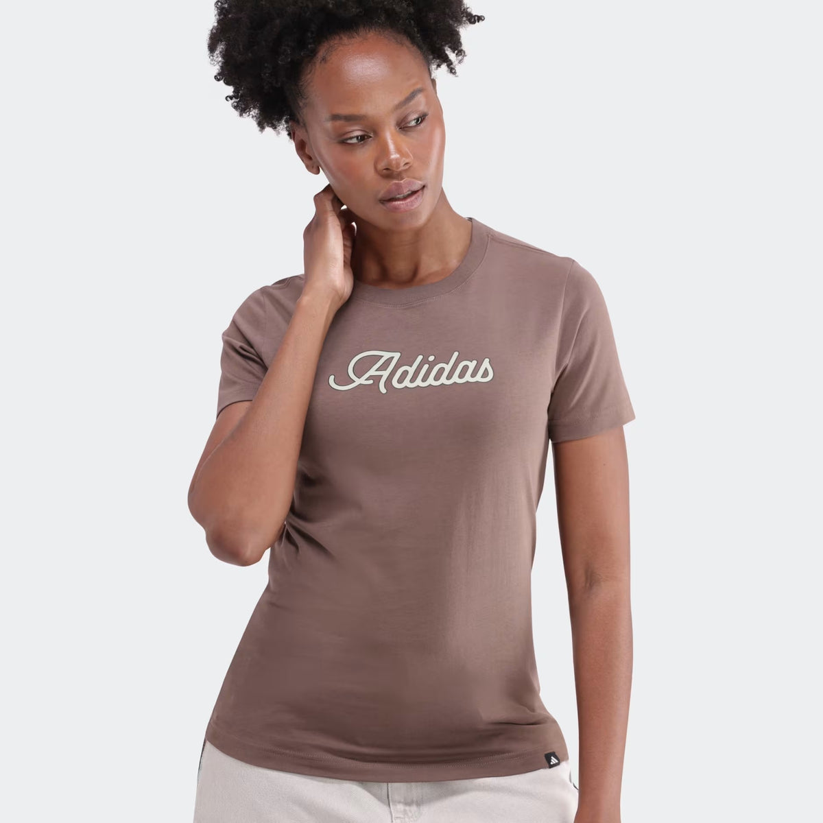 Adidas Womens Bf Wordmark Hd Tee Earth Strata