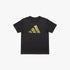 Adidas Womens Met Short Sleeve Tee in black, featuring a distinctive yellow Adidas three-stripe logo filled with an abstract