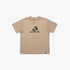 Adidas Womens Short Sleeve Camo Tee Warsan in beige with a black camouflage logo, presented as a flat lay.