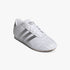Adidas Womens Taekwondo Lace Sneaker in white with silver stripes and logo, shown from a slightly elevated side view on a