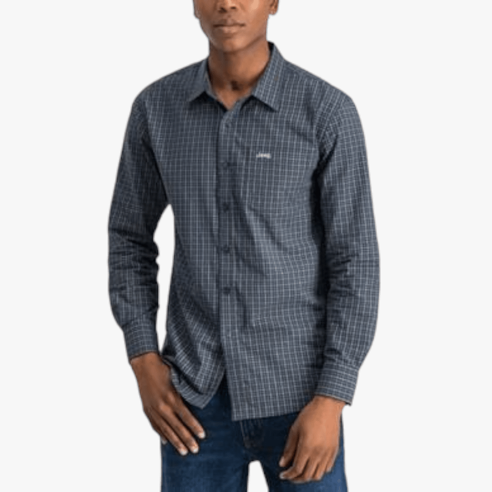 Jeep Mens Long Sleeve Yd Check Shirt Vintage Blue Leaf | Jeep