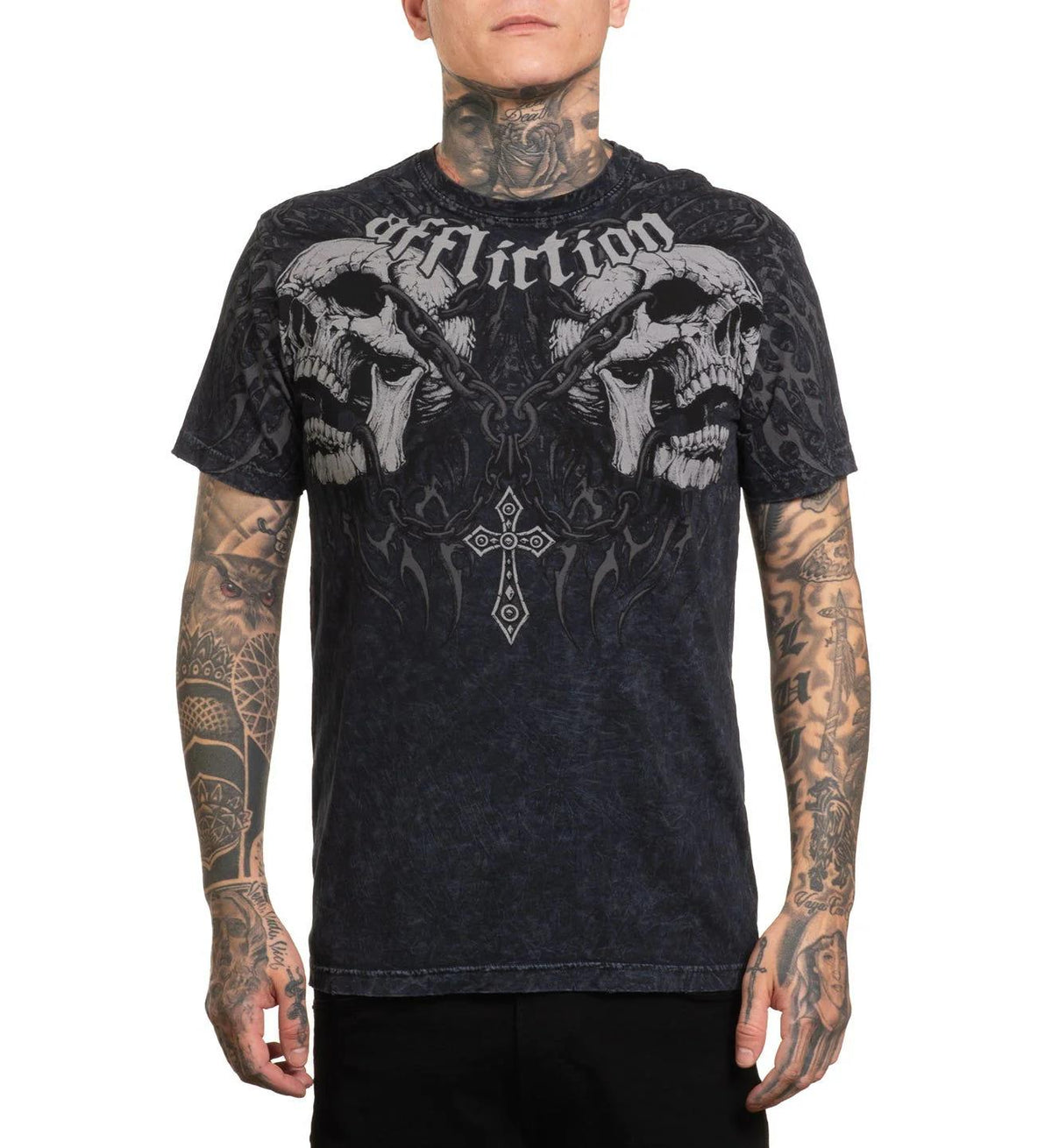 Affliction Mens Decimation Tee Black Lava