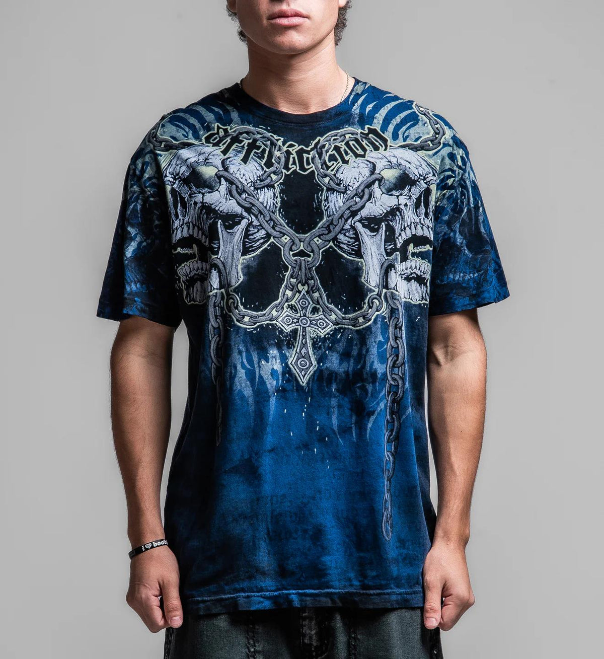 Affliction Mens Decimation Tee Dark Navy Crystal Wash