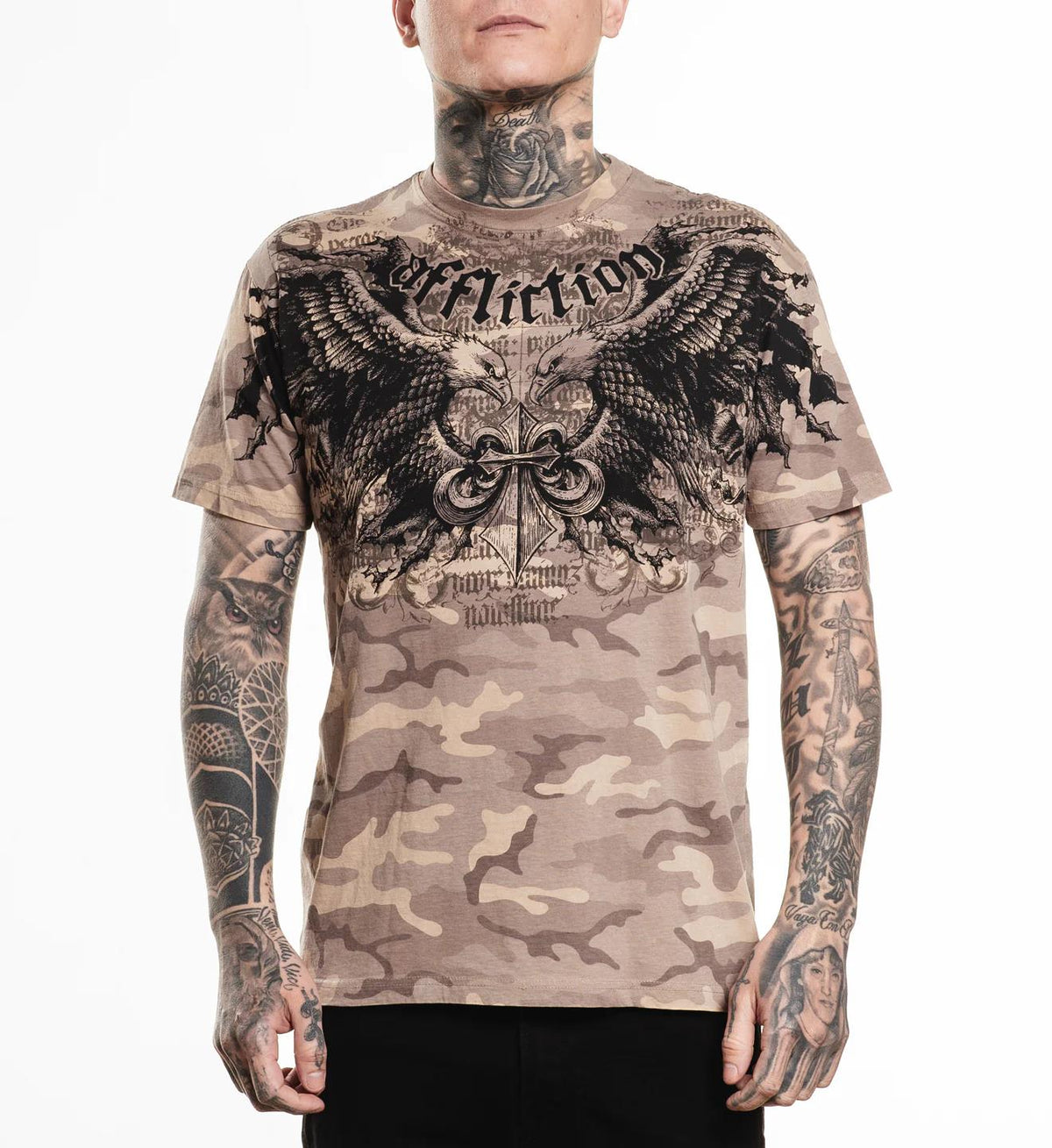Affliction Mens Homage Tee Sand Camo Lava Wash