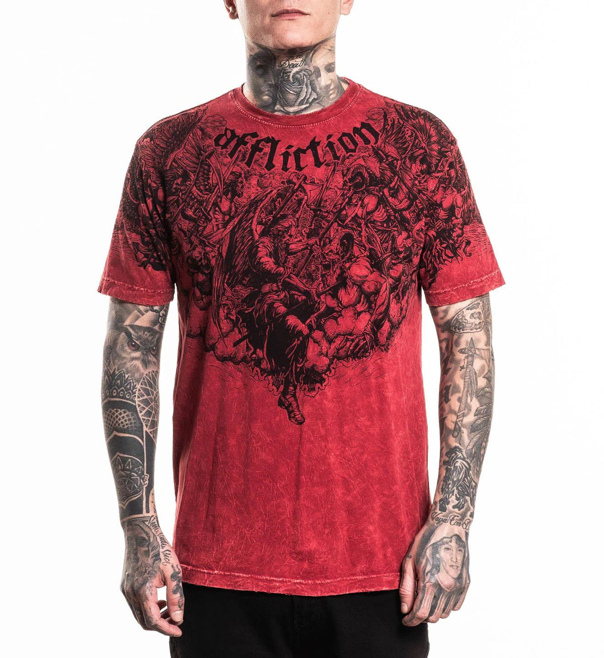 Affliction Mens Immortal Burden Tee Red Lava Wash