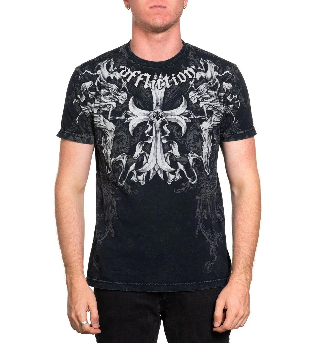 Affliction Mens Jump Tee Black Lava Wash