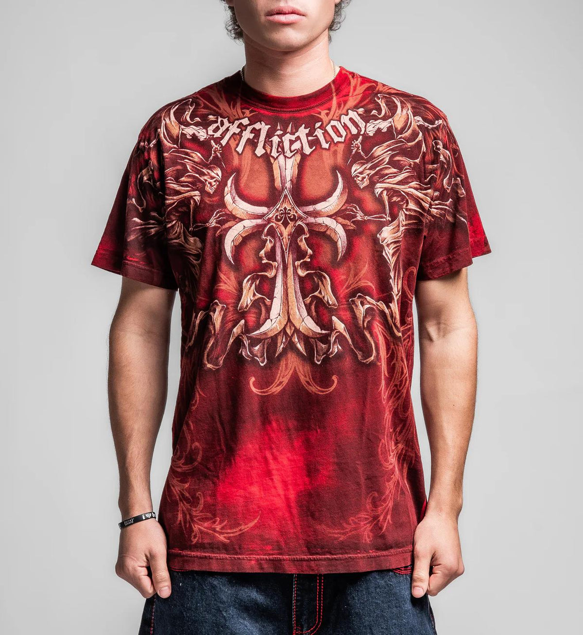 Affliction Mens Jump Tee Lollipop Black Crystal Wash