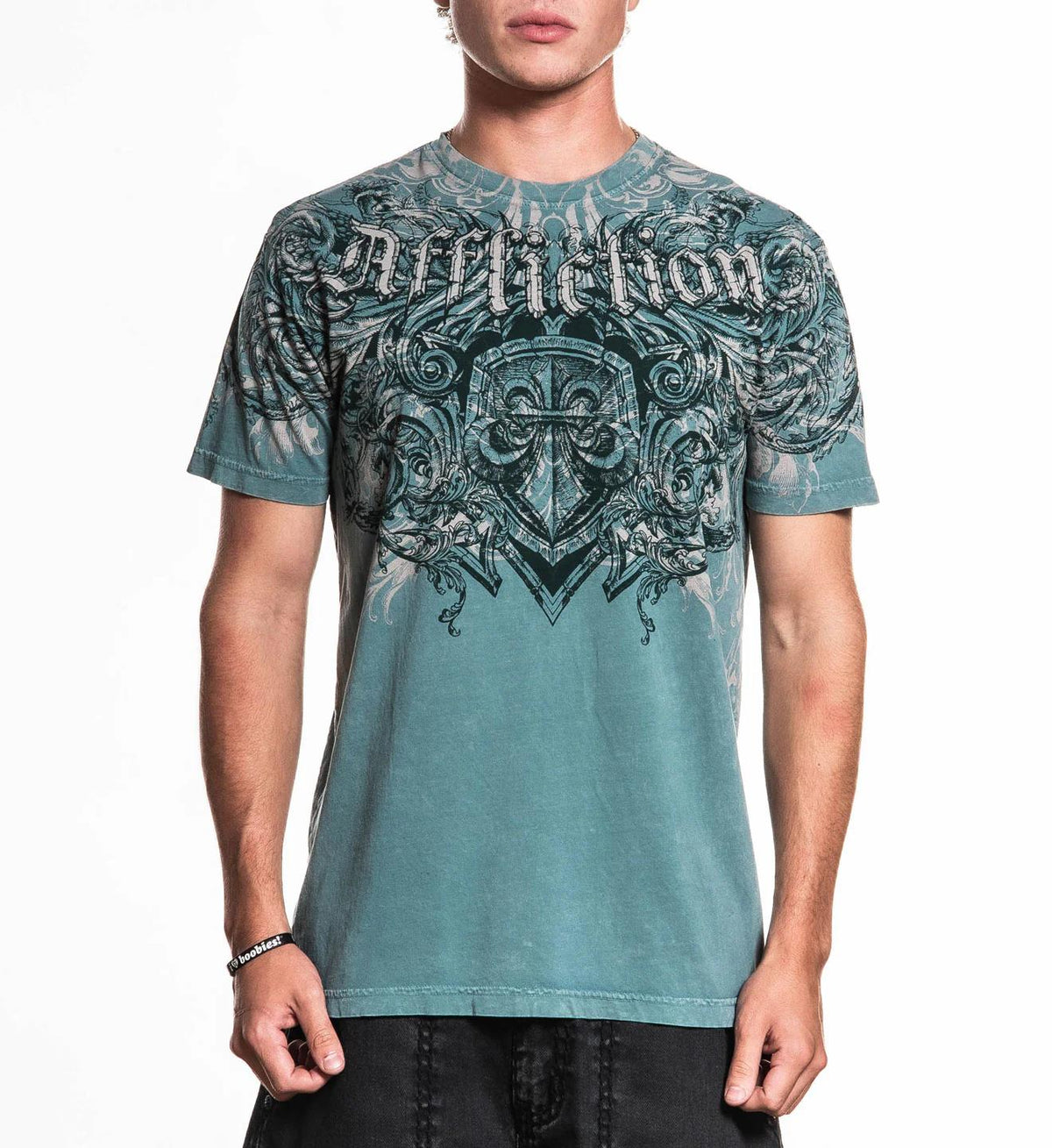 Affliction Mens Residual Chaos Tee Green Lava Wash