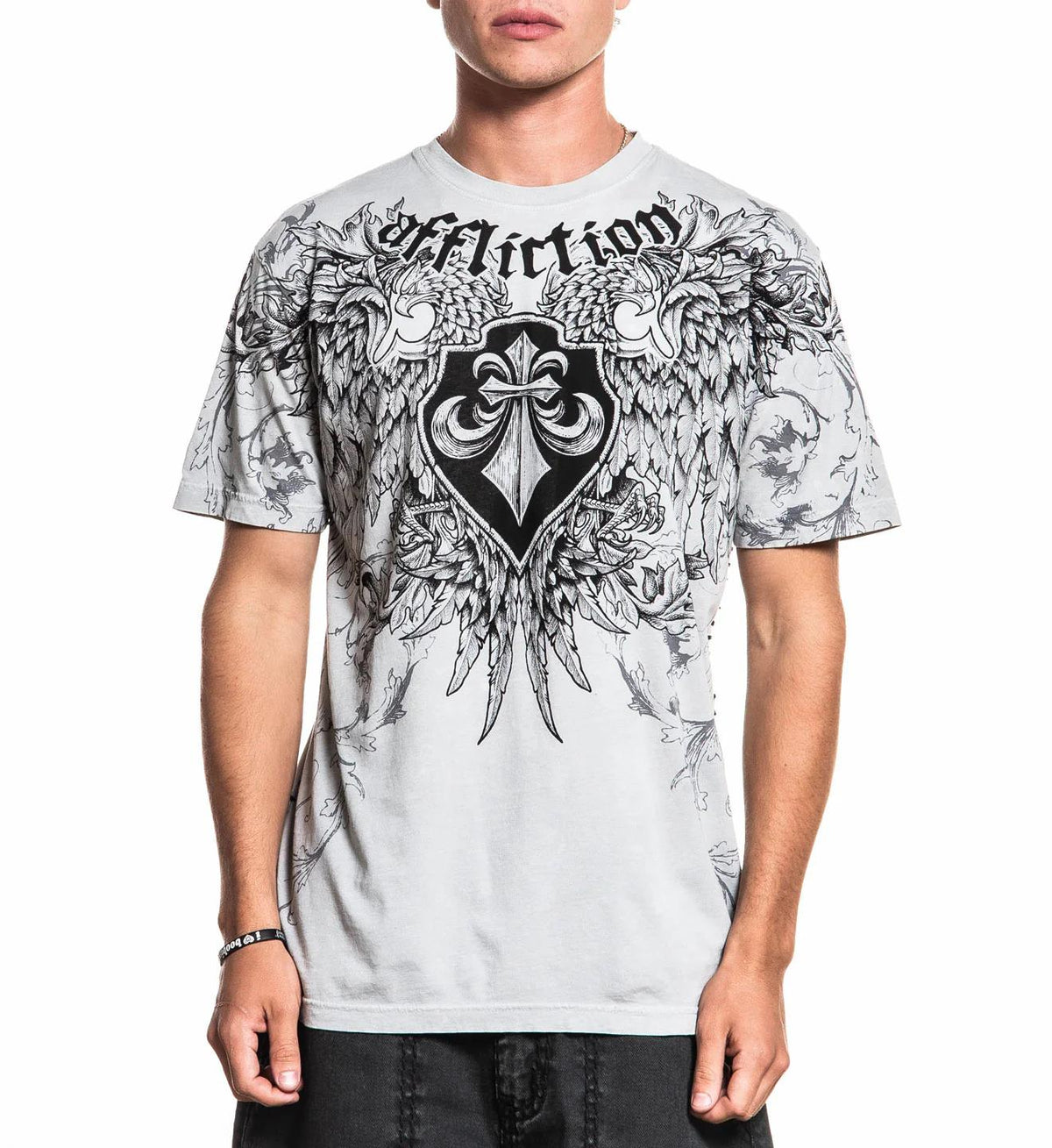 Affliction Mens Wash Tee Silver Lava Wash