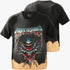 Black Affliction Womens Pierced Rock Short Sleeve Tee with front and back views. Features a graphic print and a distressed