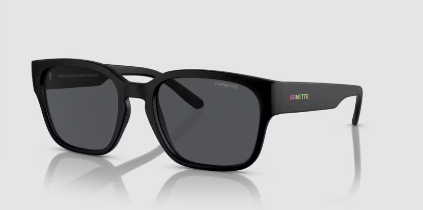 Arnette Mens Hamie Matte Recycled Black Sunglass Dark Grey Lens