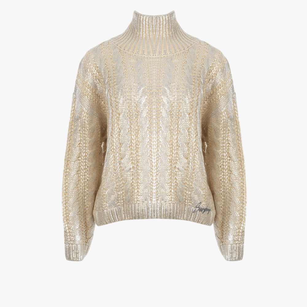 Sissy Boy Womens Metallic Polo Knit Sweater Silver | Sissy Boy