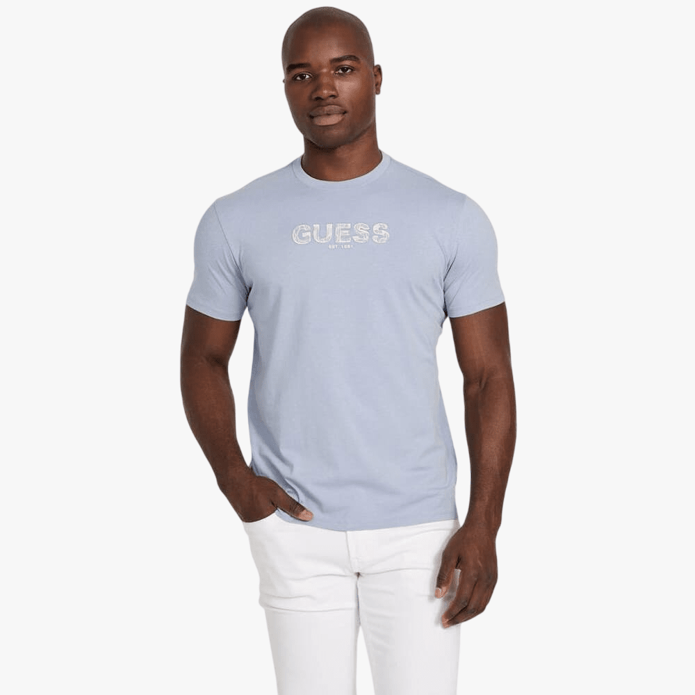 Guess Mens Bsc Emb Logo Tee Blue | Guess