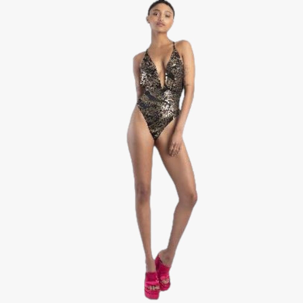 Sissy Boy One Piece Bikini Black And Gold | Sissy Boy