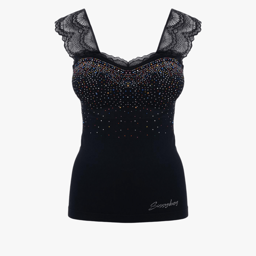 Sissy Boys Lace Strap Vest With Bling Black | Sissy Boy