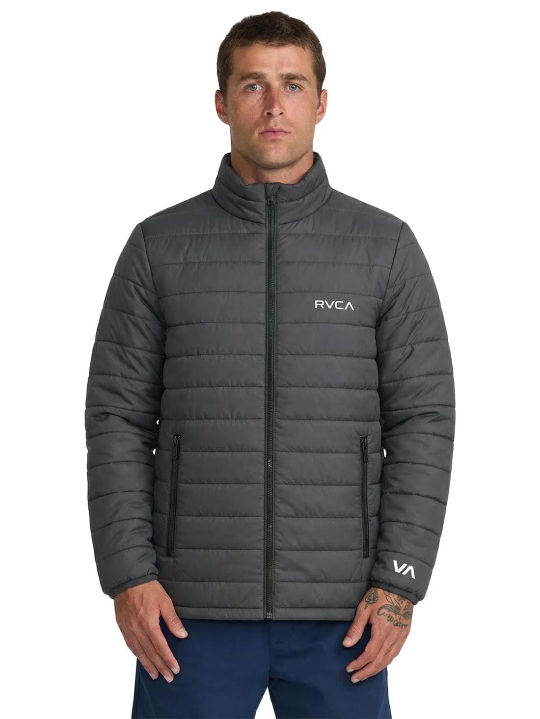 Rvca Va Full Zip Puffer Jacket Dark Grey | Rvca
