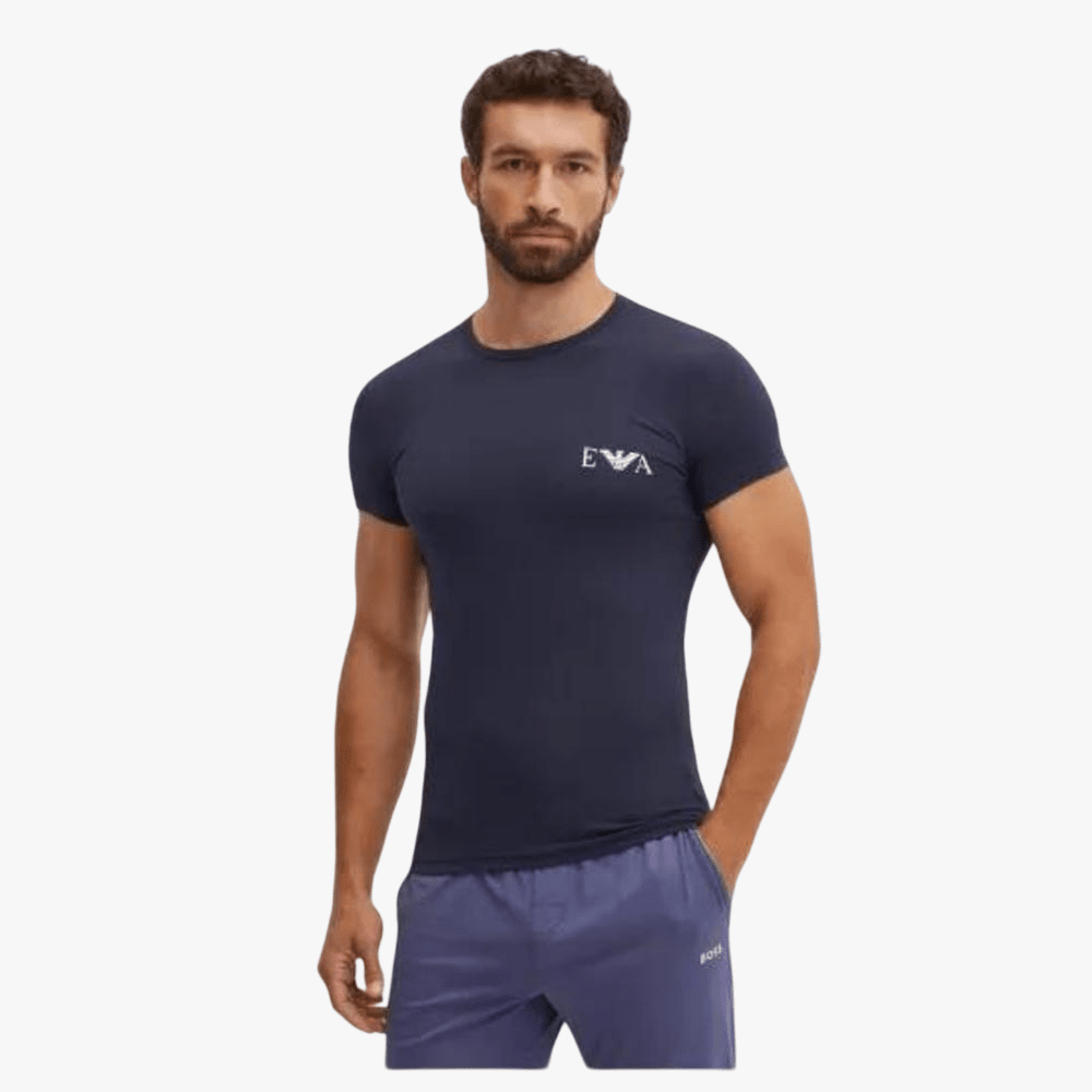 Emporio Armani Mens Short Sleeve Cotton Stretch Tee Navy | Emporio Armani