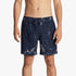 Front view of a male model wearing Billabong Boys Hazey Day Layback Shorts in navy with white paint splatter print.