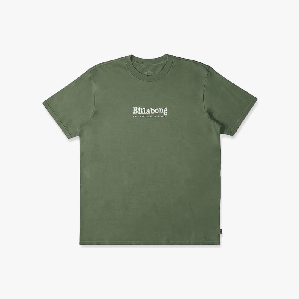 Hunter green Billabong Boys Throwback Short Sleeve Tee, shown in a flat lay view with the logo on the chest.