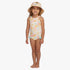 Billabong Girls Sweet Sunset one-piece swimsuit in salt crystal with a floral pattern and matching bucket hat.