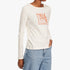 Billabong Ladies Summer 73 long sleeve tee in off-white, featuring an orange logo, worn by a model in light blue jeans.