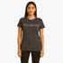 Billabong Womens Long Island Short Sleeve Tee in off black, modeled by a woman wearing black pants, front view.