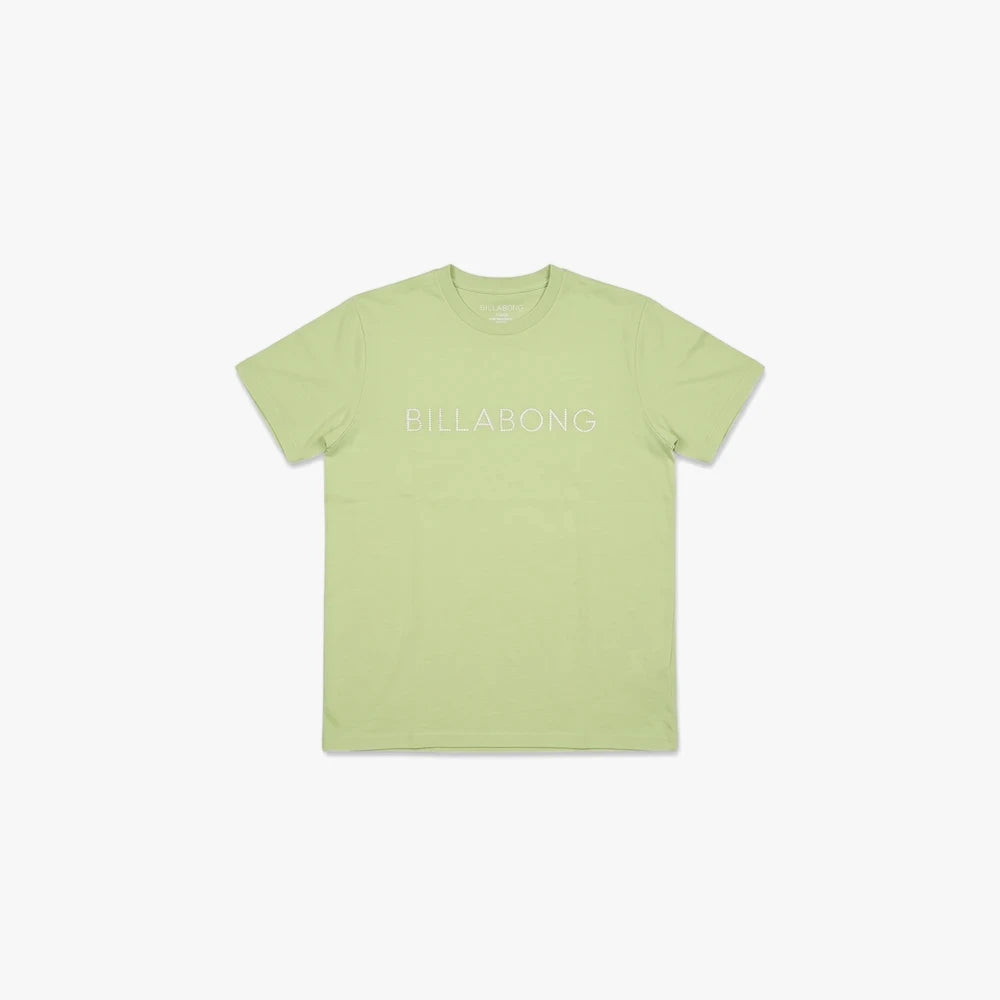 Billabong Womens Long Island Short Sleeve Tee in willow green, made of soft cotton. Features the Billabong logo on the