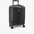 Black Compolite Carry On 65Cm Trolley Case, front view, with ribbed hard shell and spinner wheels.
