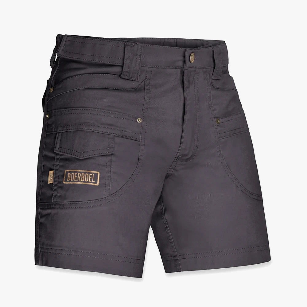 Boerboel Mens Adjustable Kalahari Shorts in charcoal, featuring multiple cargo pockets and a durable design.