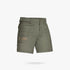 Boerboel Mens Adjustable Kalahari Shorts in olive green, shown angled from the front, highlighting cargo pockets.
