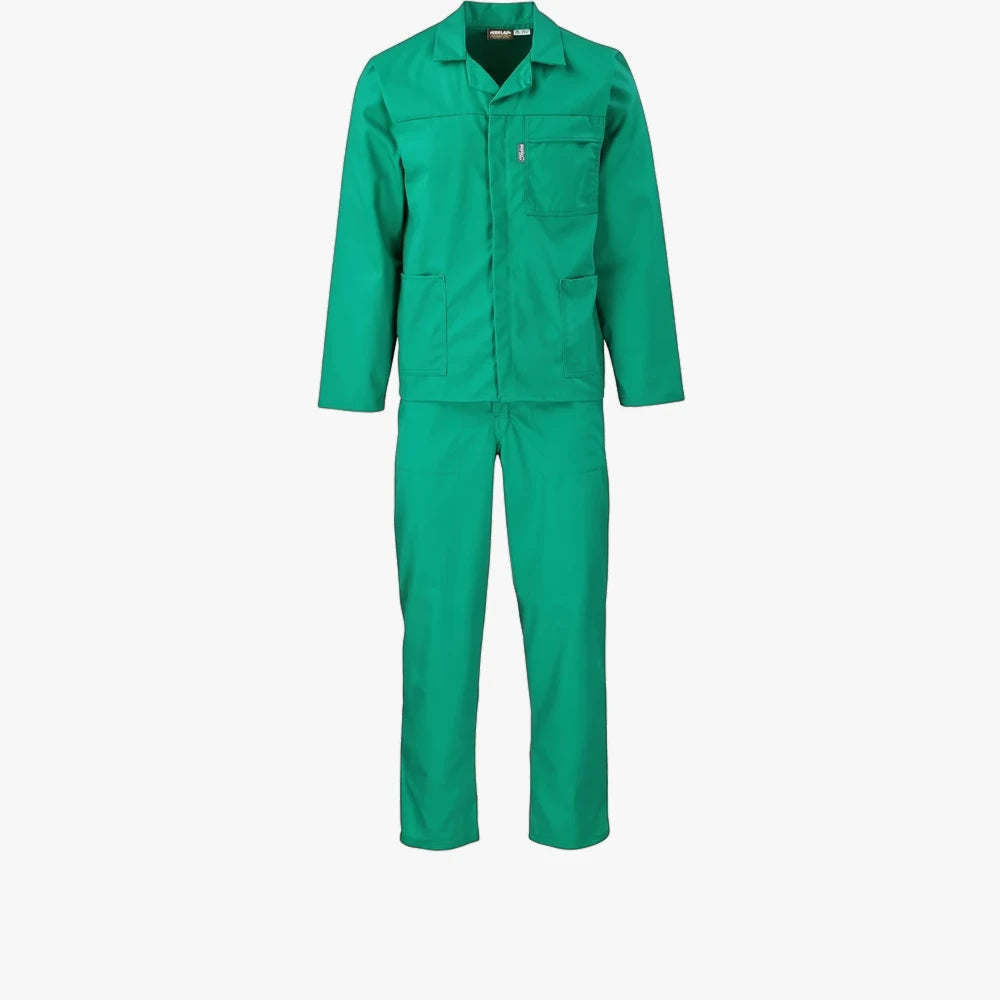 Emerald green Brands Premium two-piece conti suit, featuring a long-sleeve jacket with multiple pockets and matching pants.