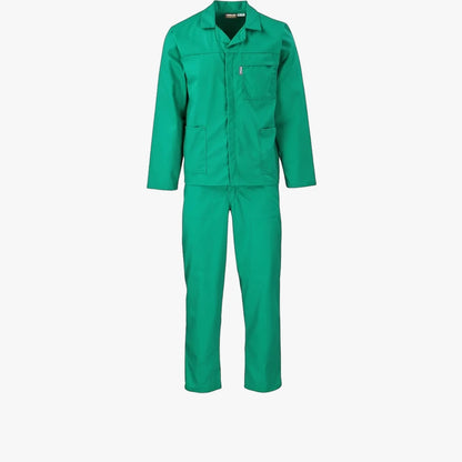 Emerald green Brands Premium two-piece conti suit, featuring a long-sleeve jacket with multiple pockets and matching pants.