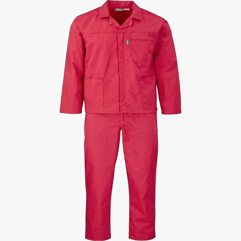 Brands Premium 2-piece conti suit in vibrant red, featuring a collared jacket with multiple pockets and matching trousers,