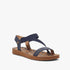 Butterfly Womens Zina 17 navy sandals featuring elastic straps, a brown sole, and a stylish leopard print footbed.