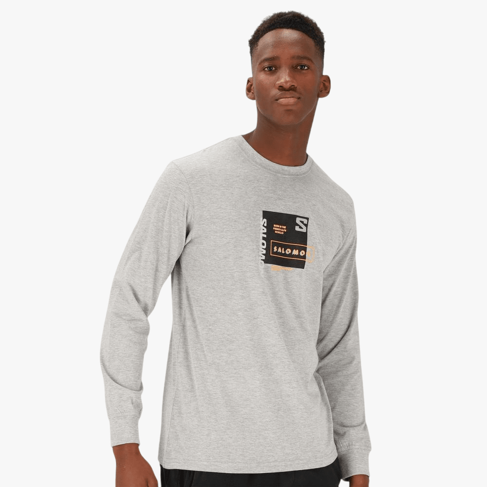 Salomon Mens Layer Long Sleeve Tee Grey Mel | Salomon